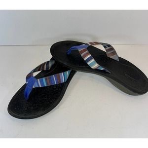 Clarks Blue Brown Striped Flip Flops Sz. 9